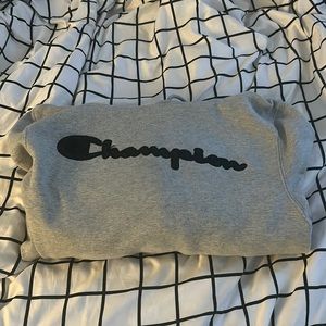 Champion gray hoodie black lettering